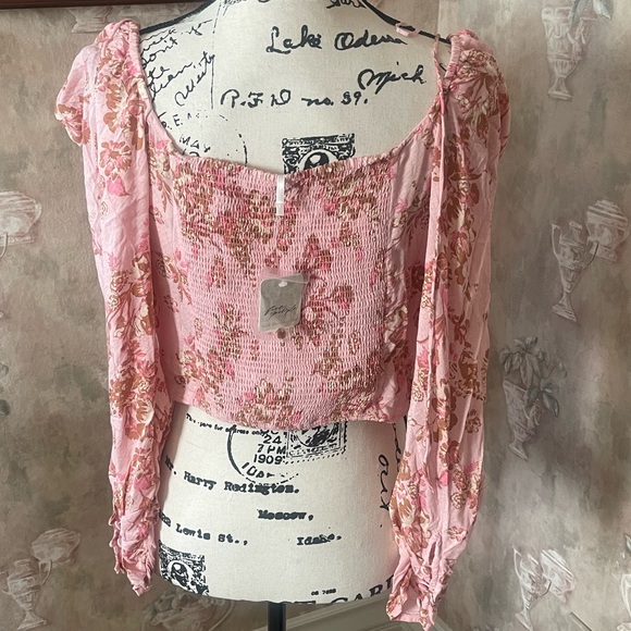 FREE PEOPLE HILLARY PINK FLORAL TOP LARGE - Picture 5 of 7